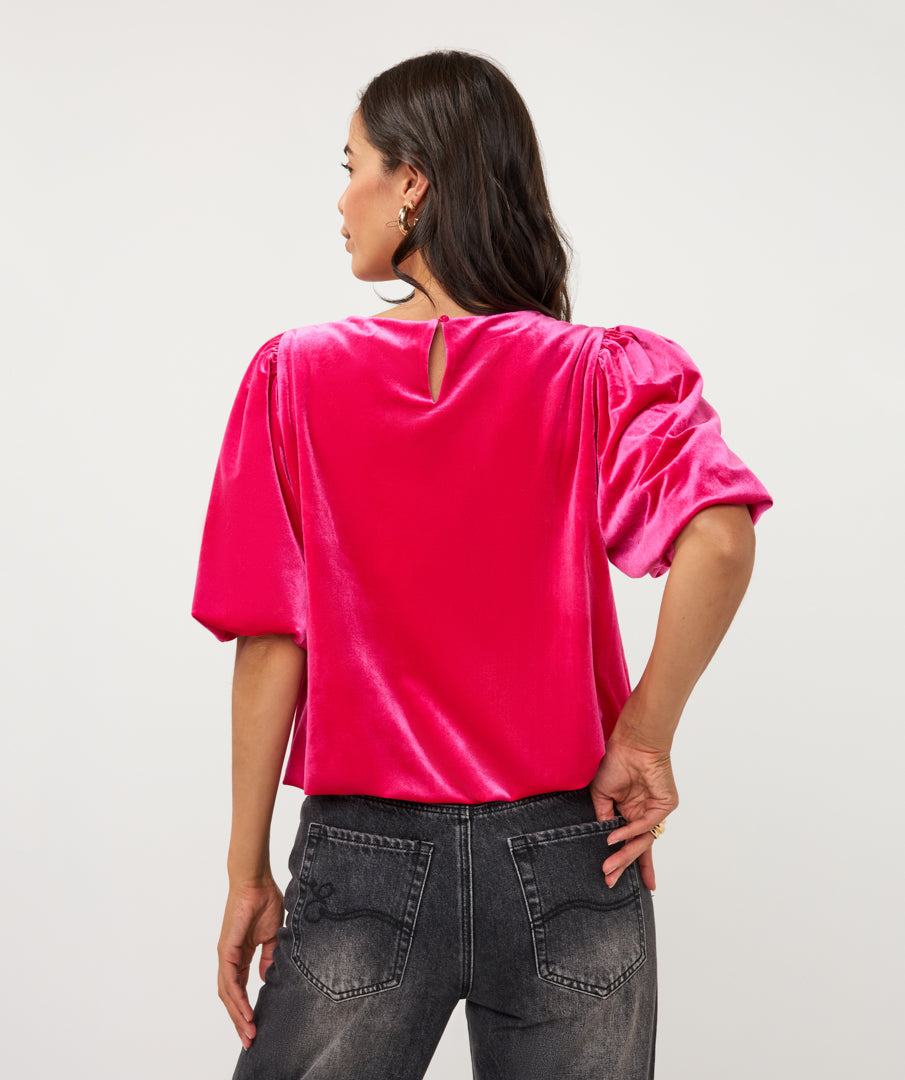 Sara Pink Puff Sleeve Velvet Top