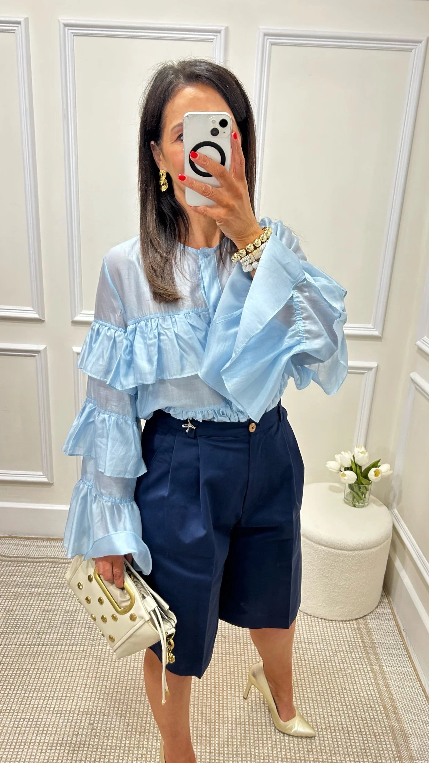 Ava Light Blue Ruffle Shirt