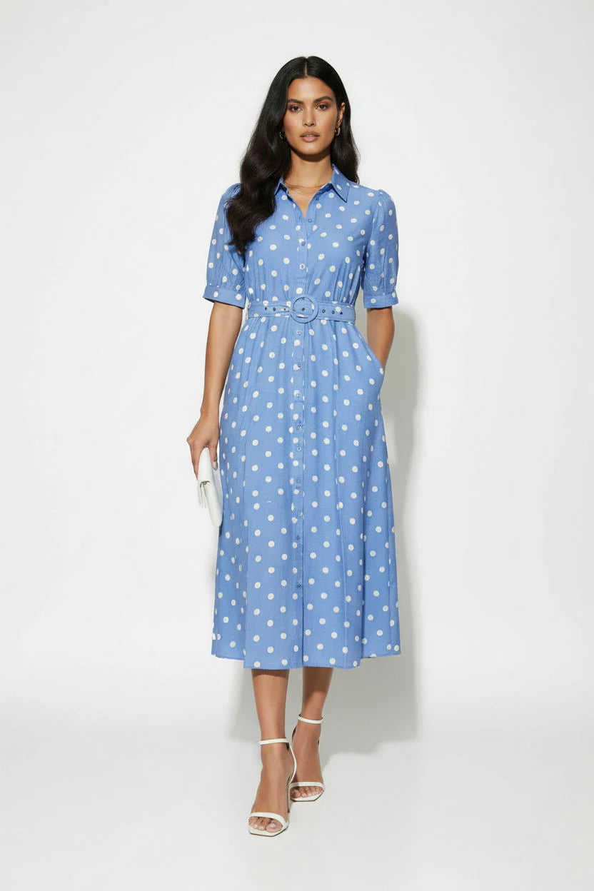 Samantha Blue Polka Dot Dress