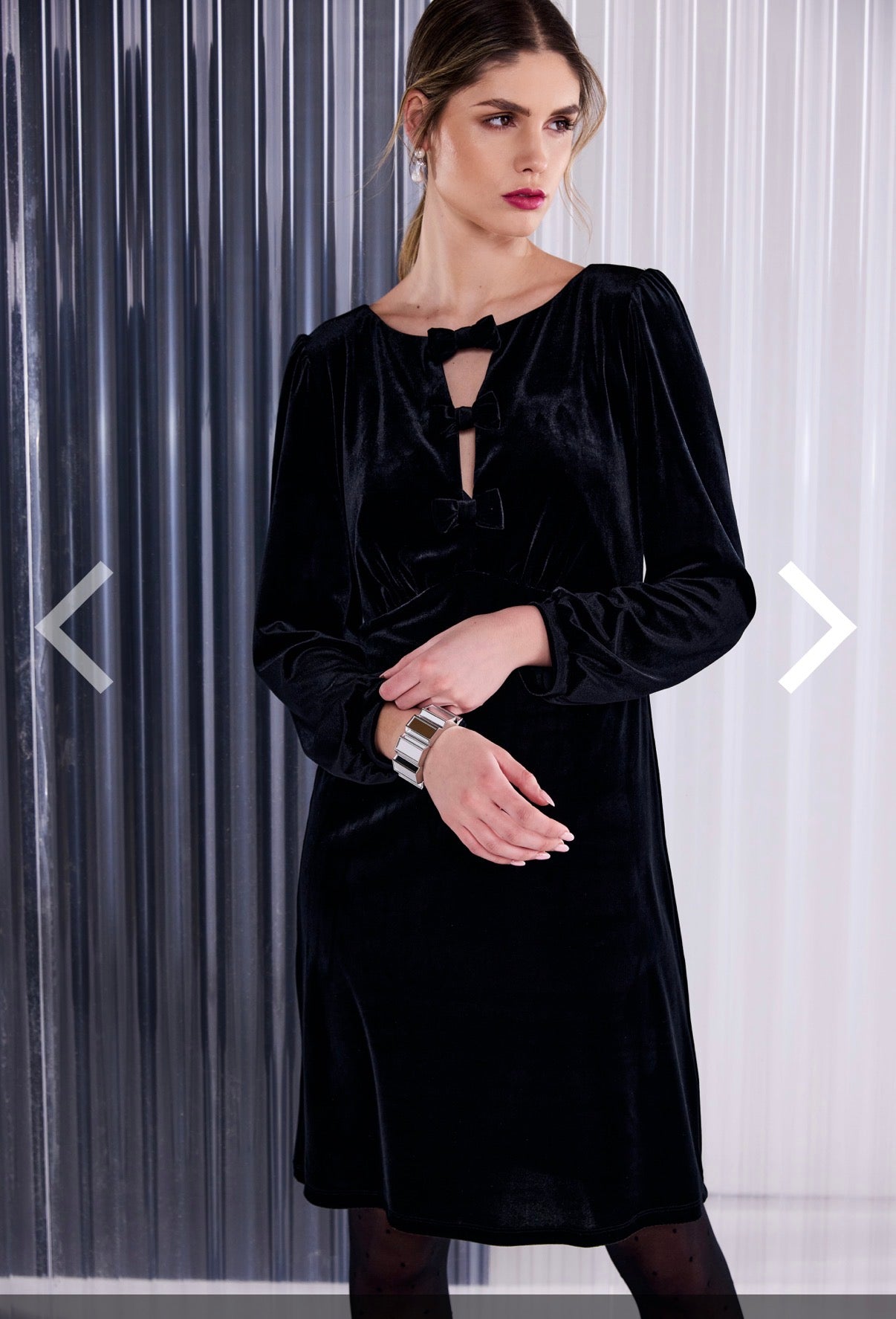 Faith Black Velvet Dress with Bow Detail