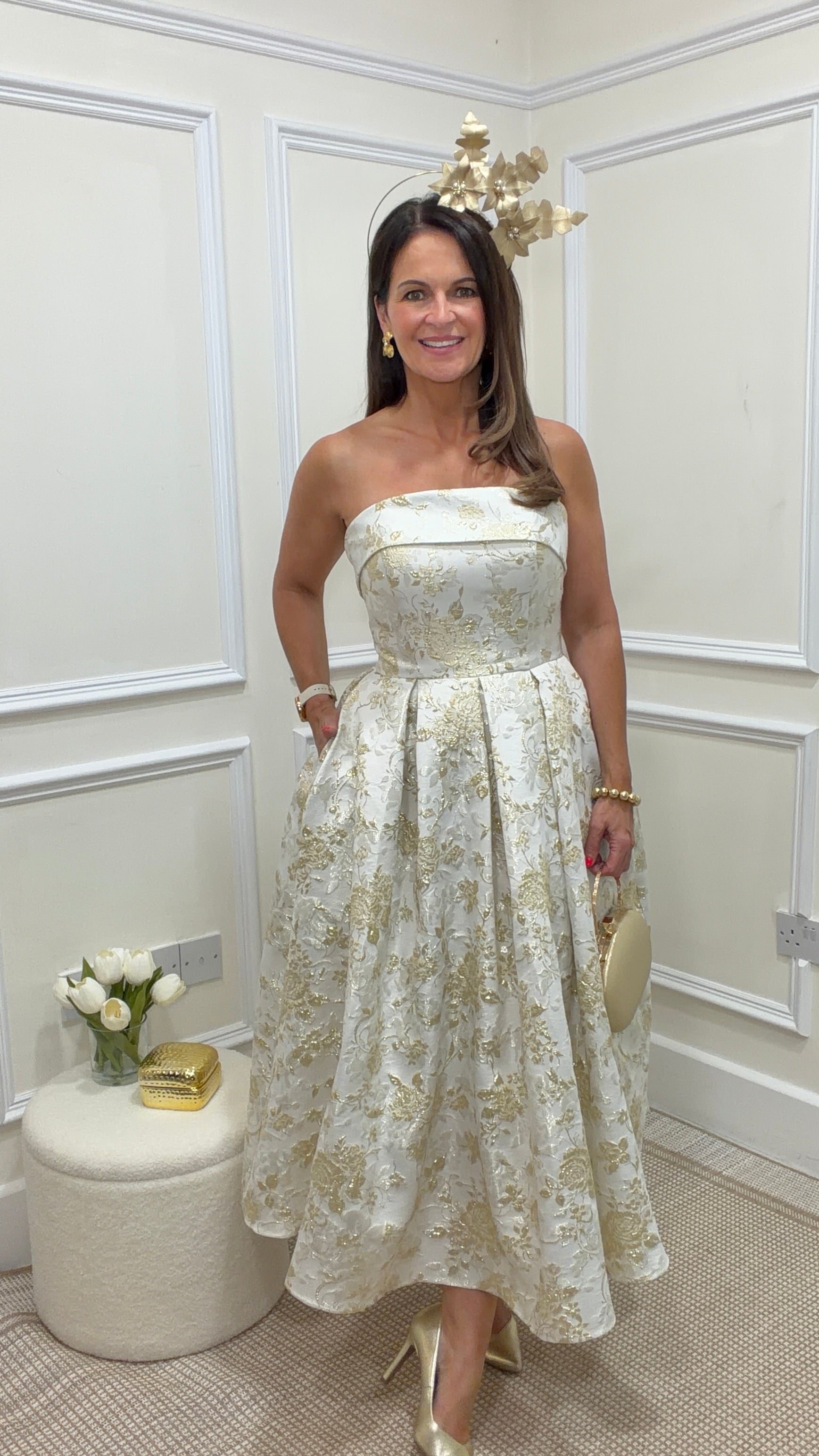 Zara Champagne & Gold Strapless Dress – Fusion Fashion