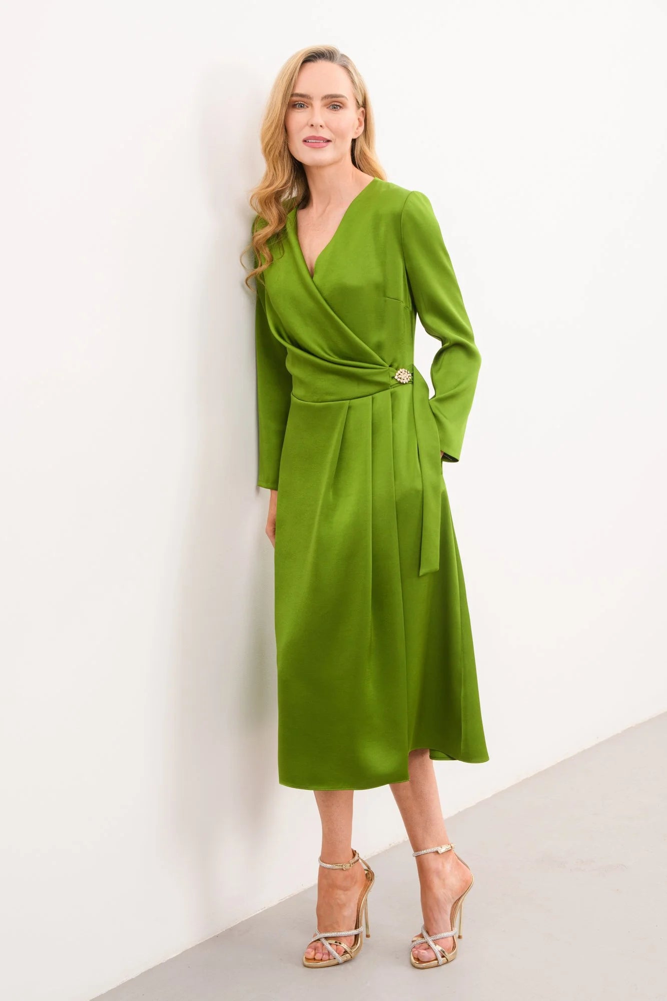 Kamila Long-Sleeve Dress in Forest Green
