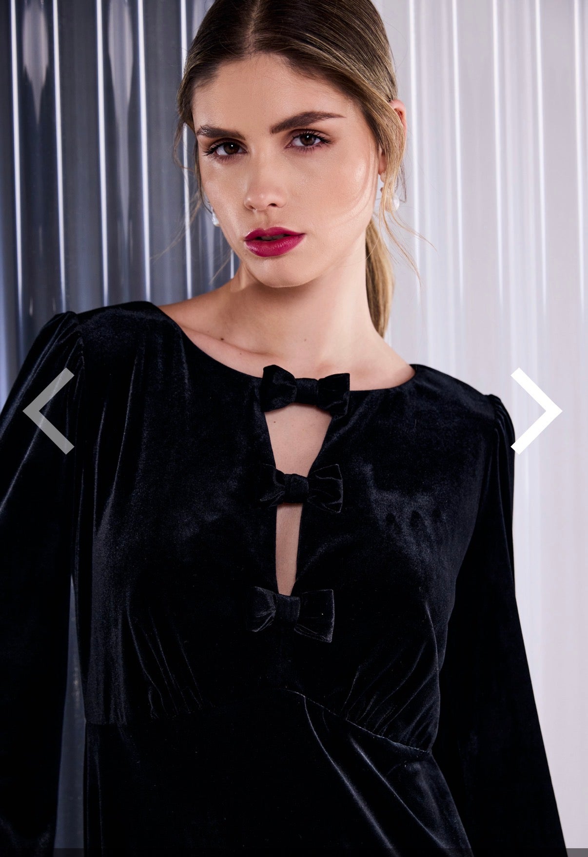 Faith Black Velvet Dress with Bow Detail