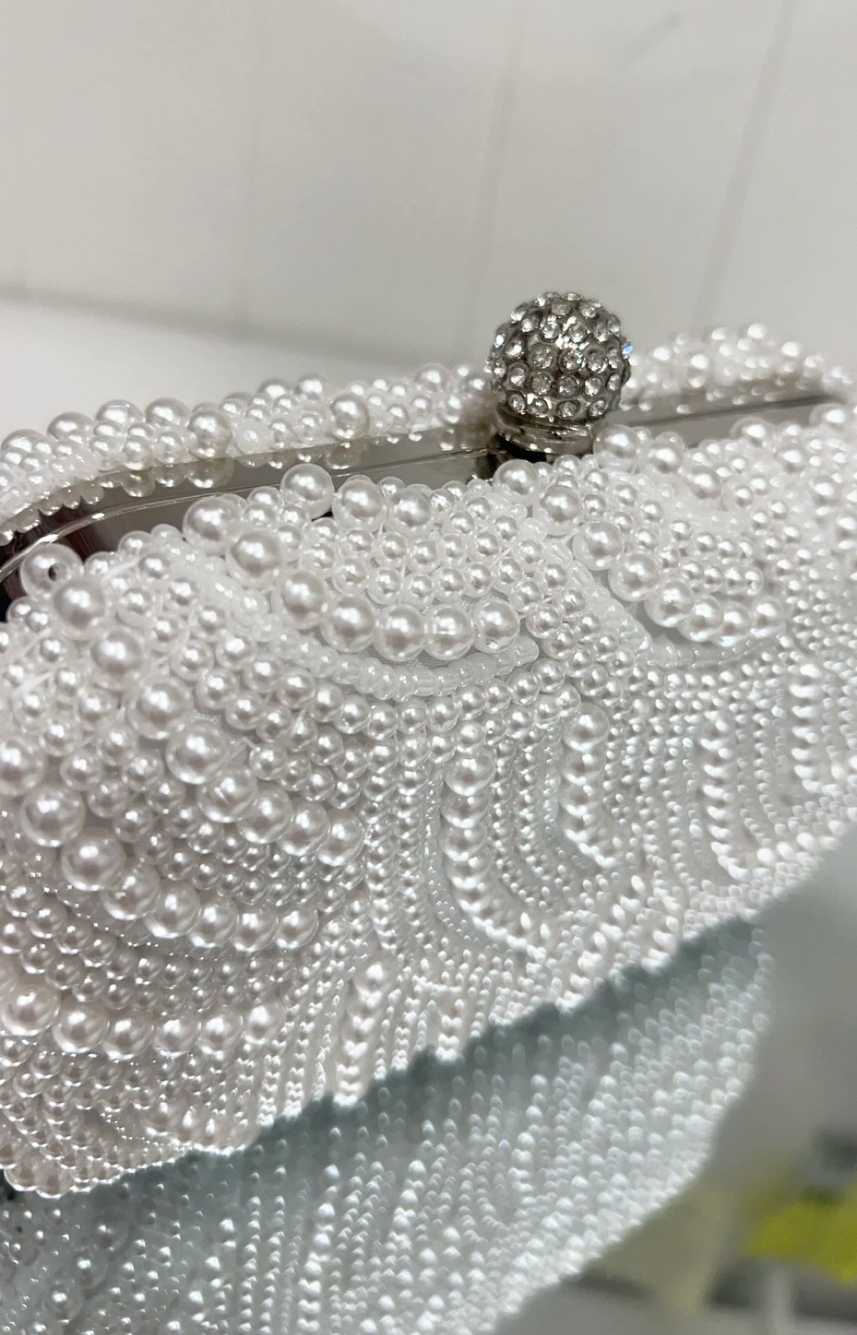Grace White Pearl Box Clutch