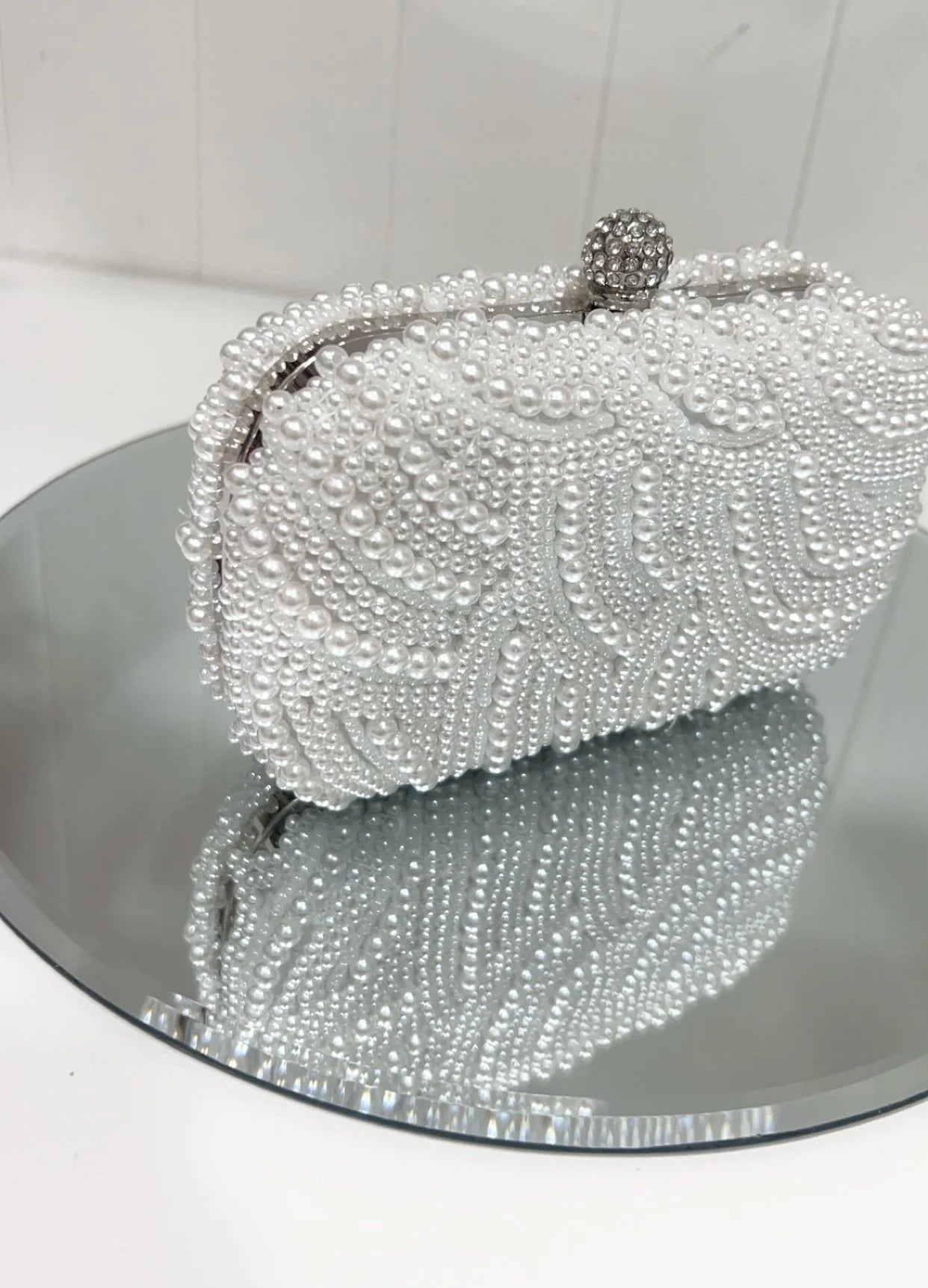 Grace White Pearl Box Clutch