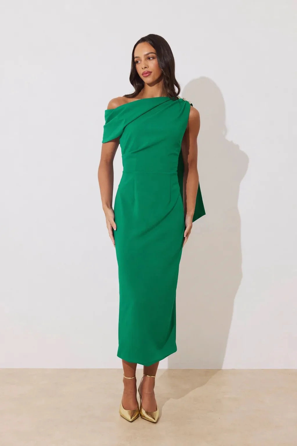 Eleni Emerald Green One Shoulder Dress