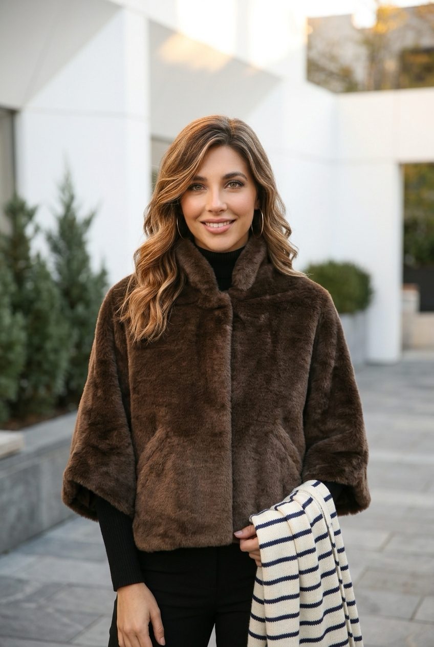 Arden Brown Faux-Fur Short Jacket