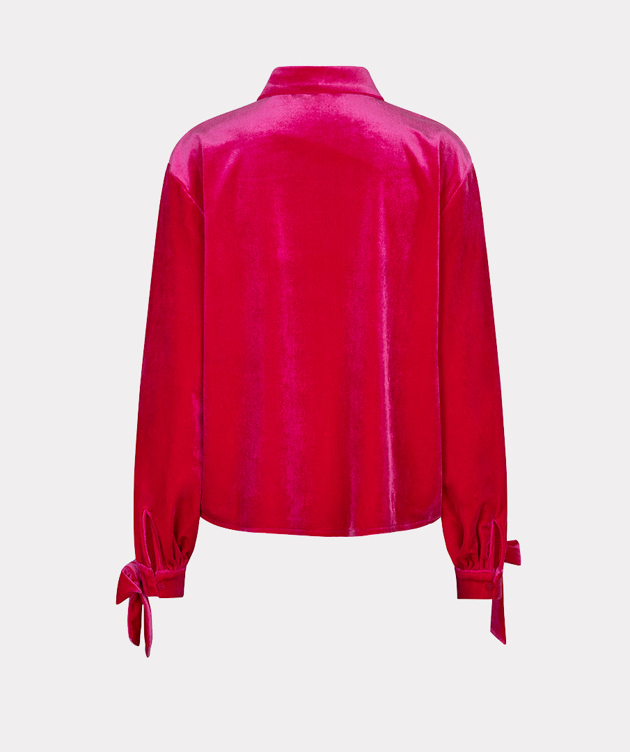Jane Pink Bow Cuff Velvet Blouse