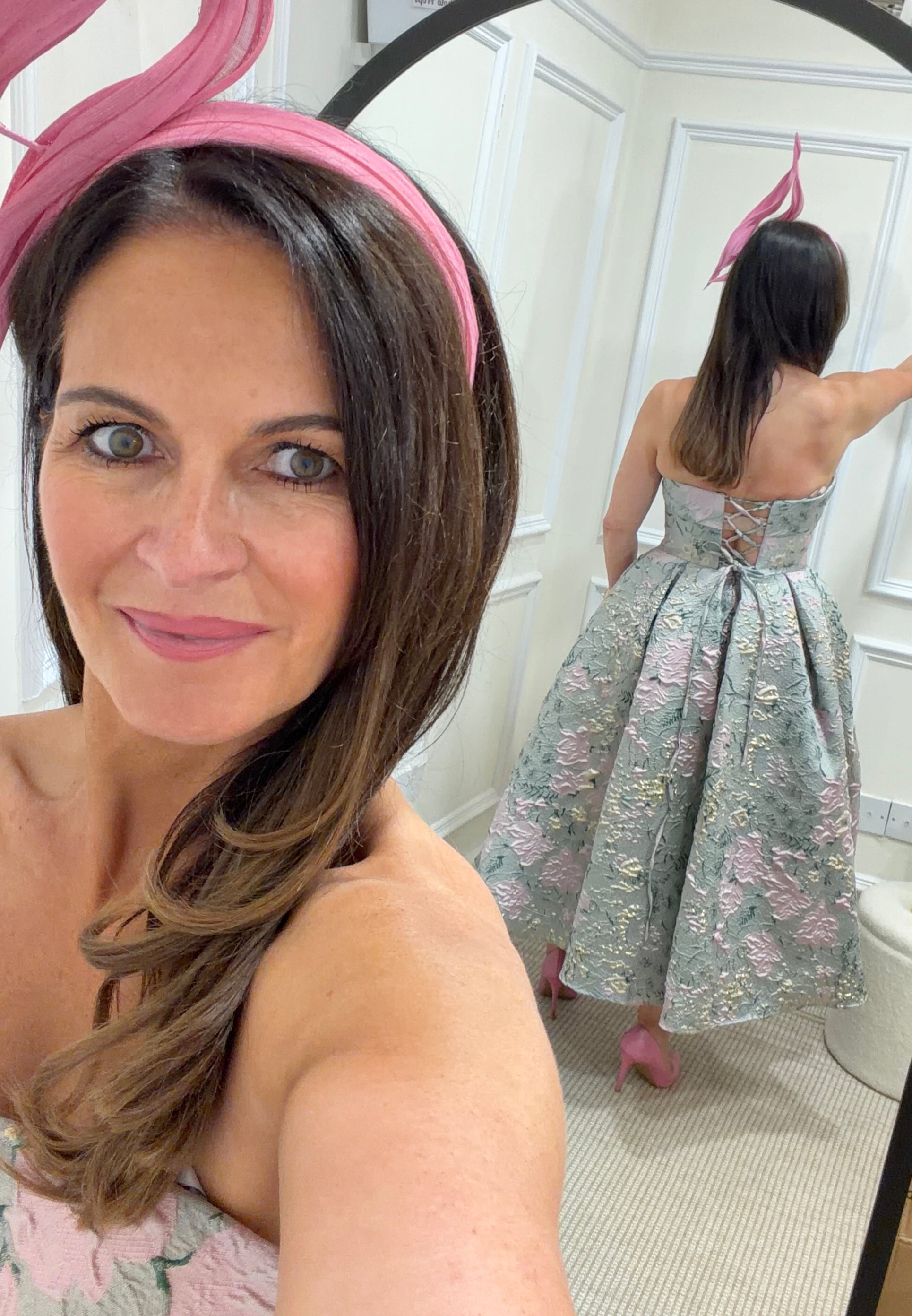 Zara Sage Green & Pink Strapless Dress
