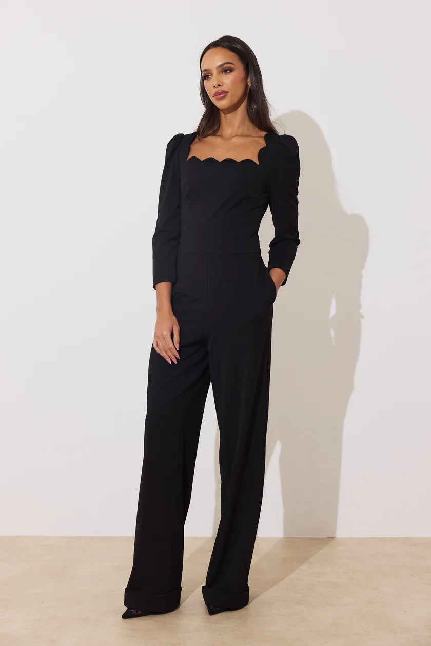 Adeline Black Scalloped Neck Jumpsuit