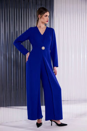 Khloe Blue Long-Sleeve Jumpsuit