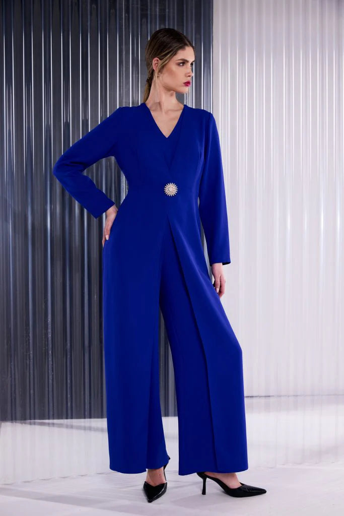 Khloe Blue Long-Sleeve Jumpsuit