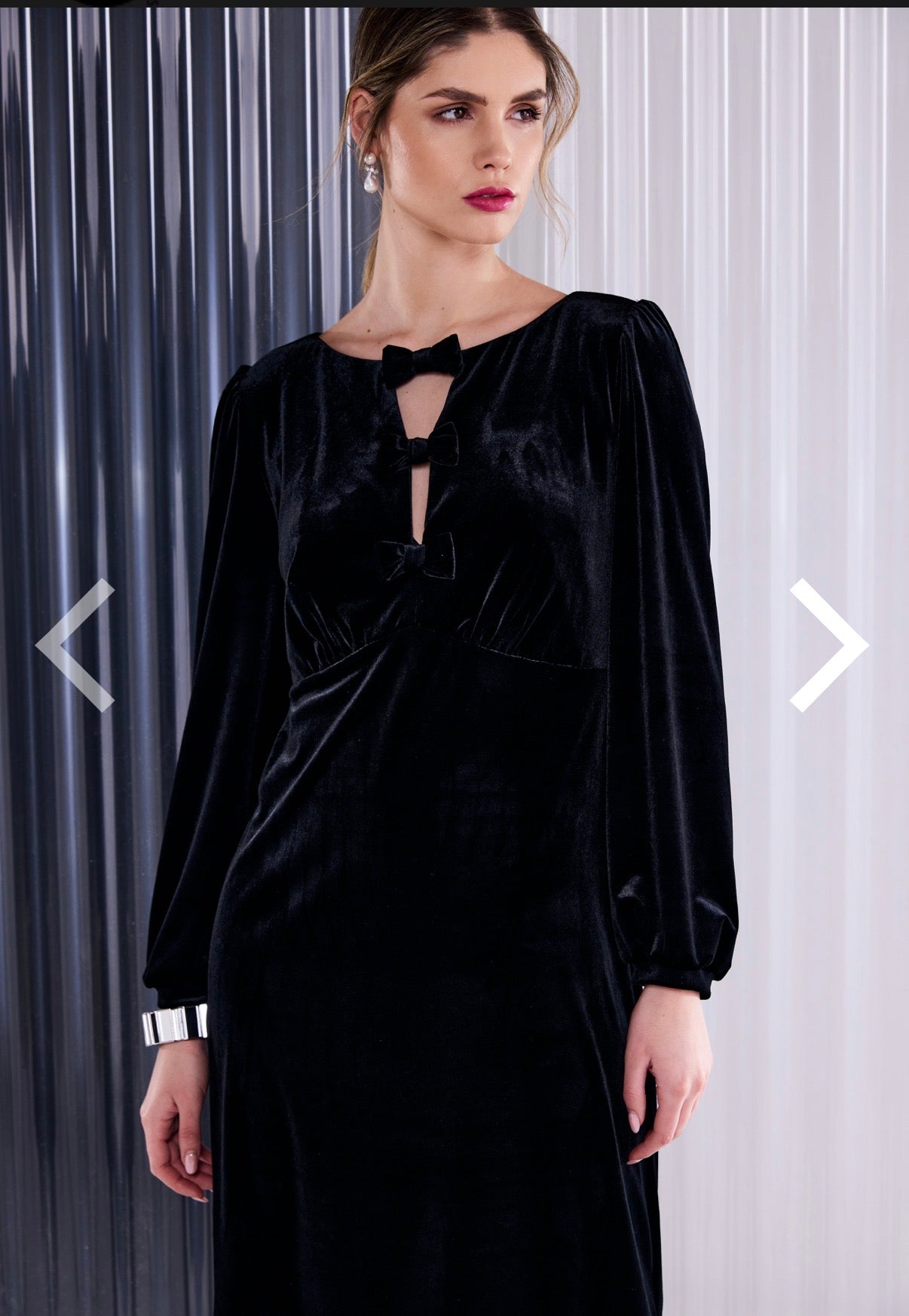 Faith Black Velvet Dress with Bow Detail