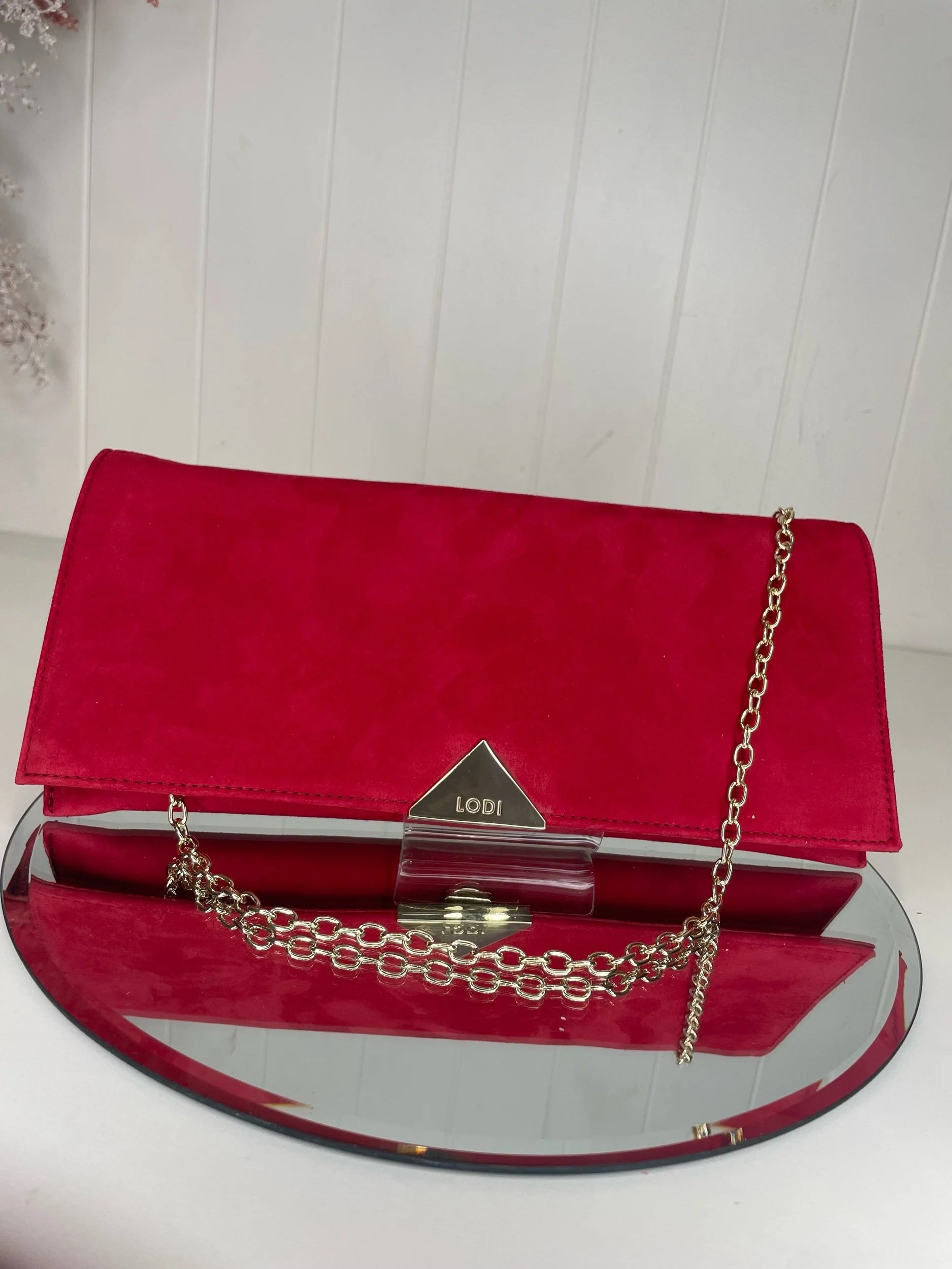 Lodi Vicky Red Suede Slim Clutch Bag
