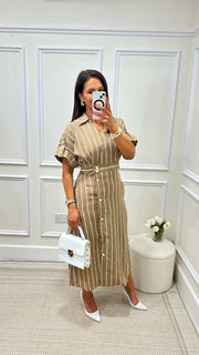 Amy Camel/White Stripe Dress