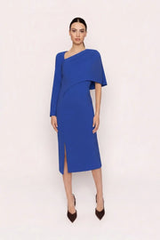 Kaia Royal Blue Midi Dress With Cape