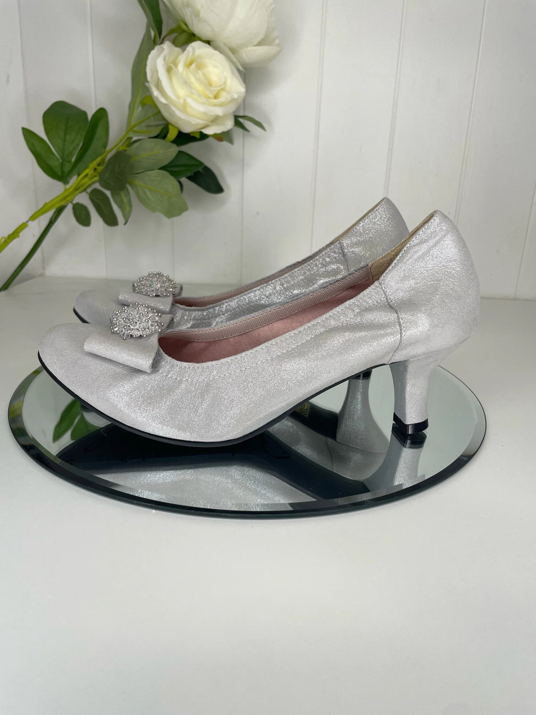Le Babe Silver Grey Low Heel Court Shoe