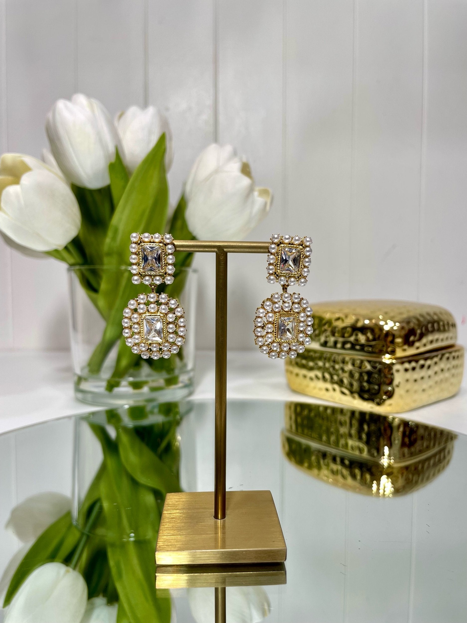 Poppy Pearl And Diamonte Drop Earrings