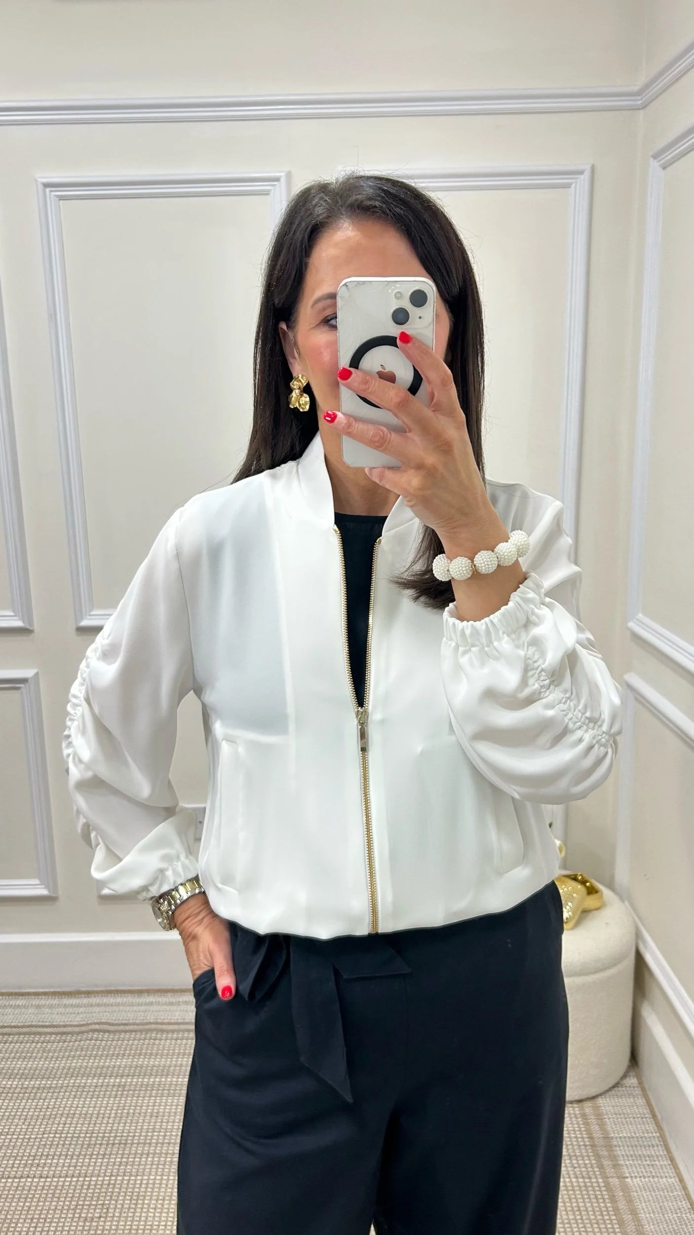 Linda White Bomber Jacket