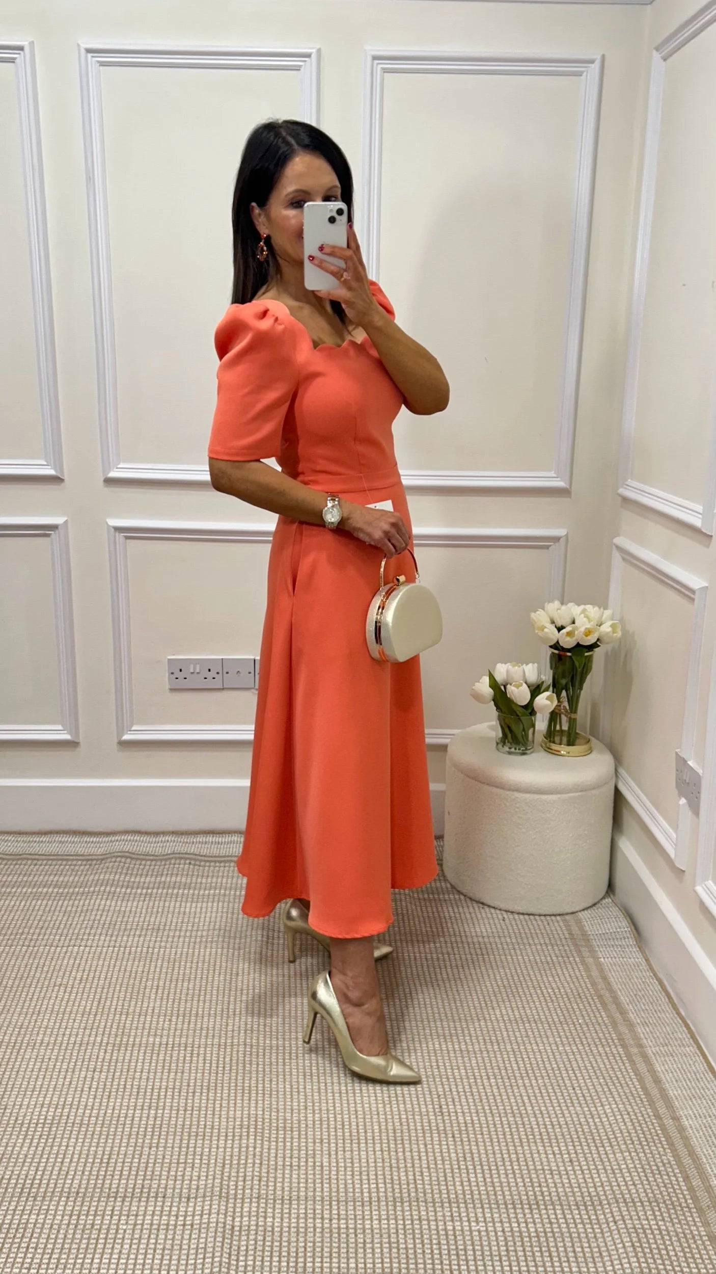Livia Apricot Orange Square Neck Dress