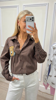 Jade Brown Striped Teddy Shirt