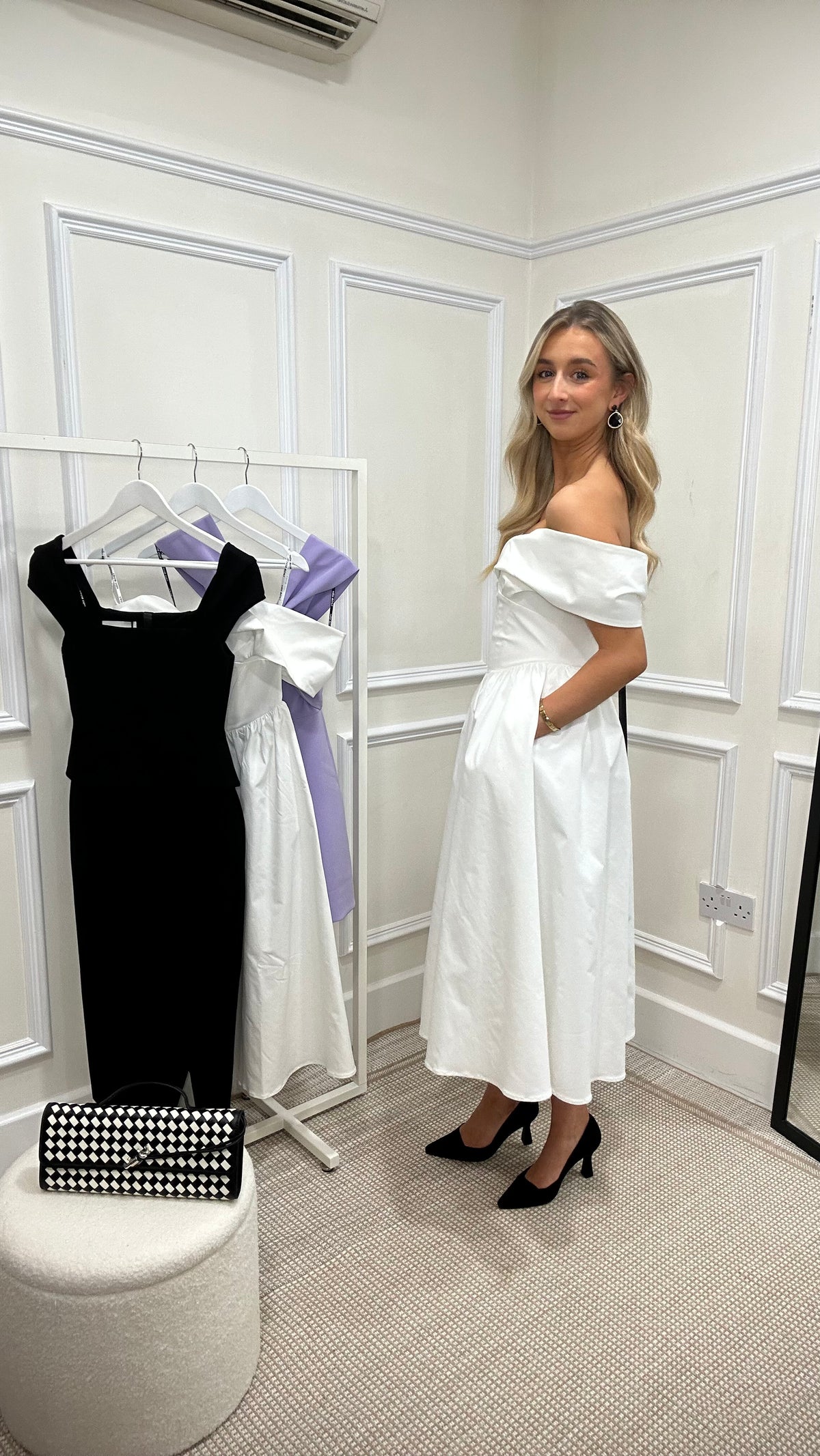 Rosalind Pleated Off Shoulder Corset Sundress In White
