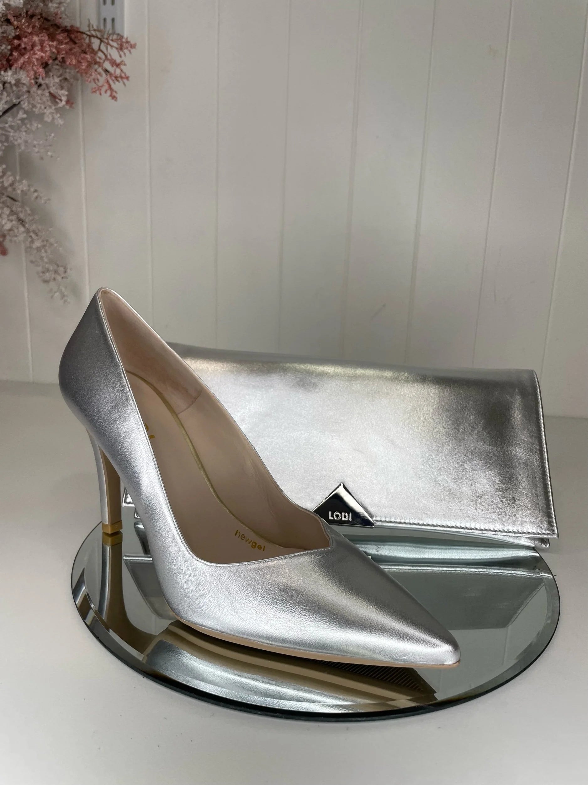 Lodi Vicky Silver Leather Slim Clutch Bag
