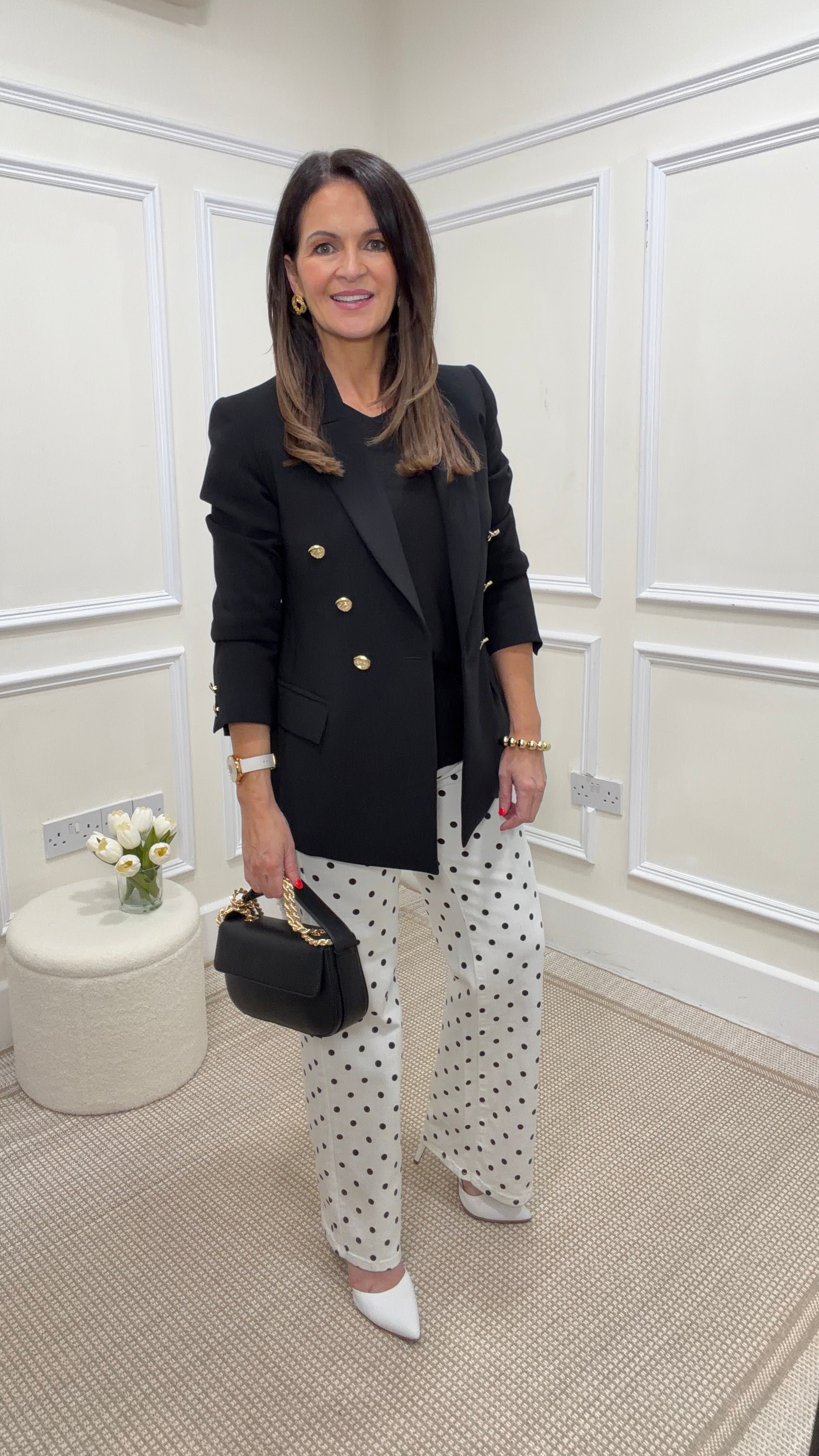 Nicky Jeans White with Black Polka Dots
