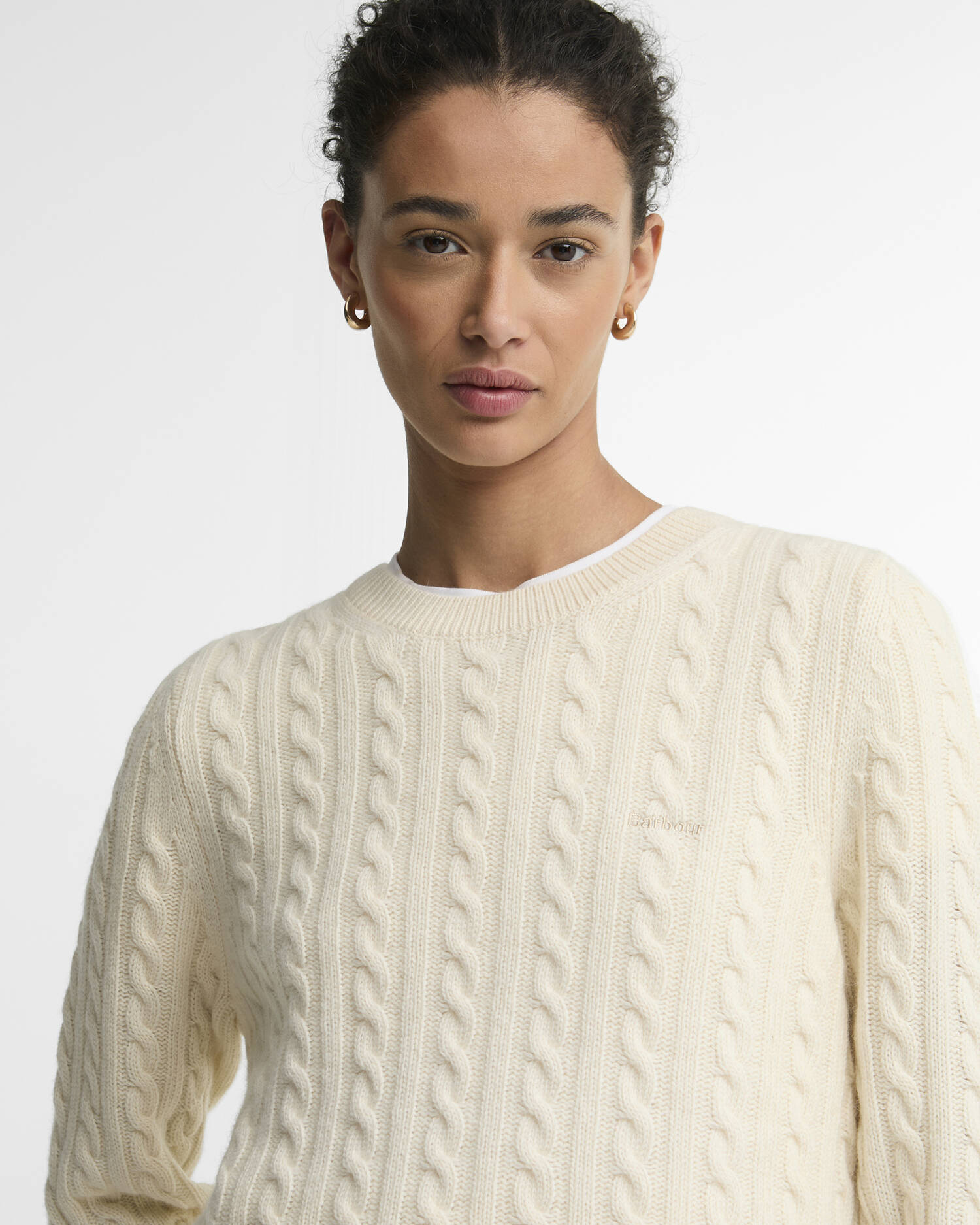 Barbour Ecru Ashdown Relaxed Cable-Knit Jumper