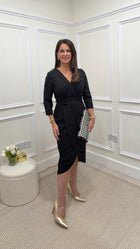 Bodonal Black Faux Wrap Dress