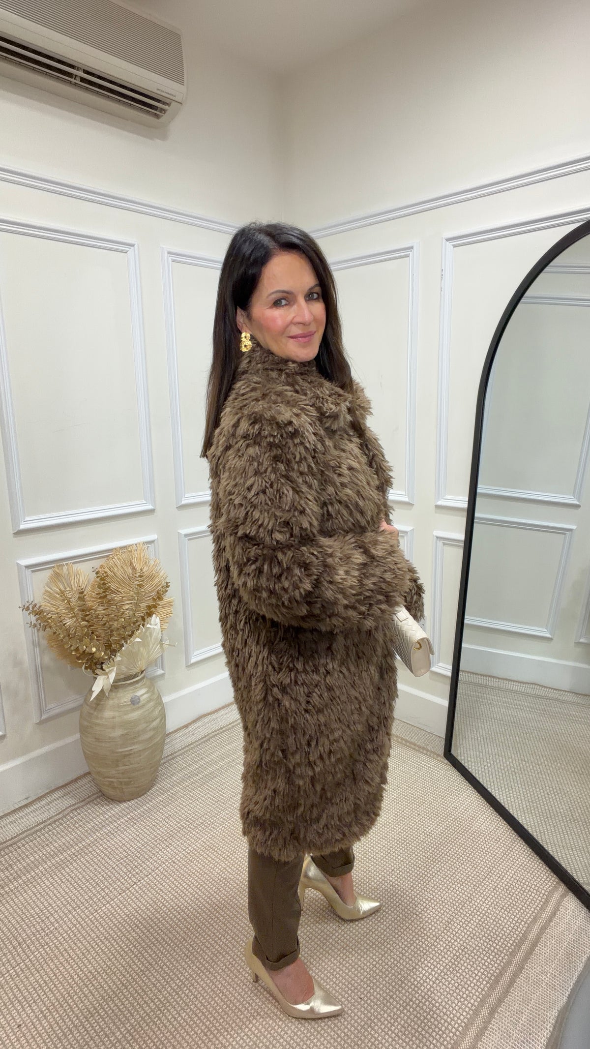 Fursal Brown Shaggy Fur Coat