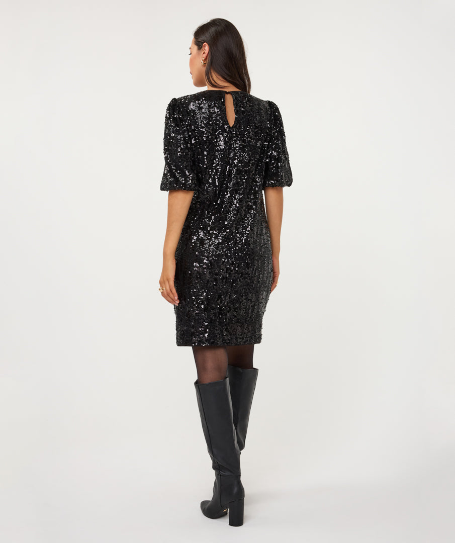 Glenda Black Sequin Dress
