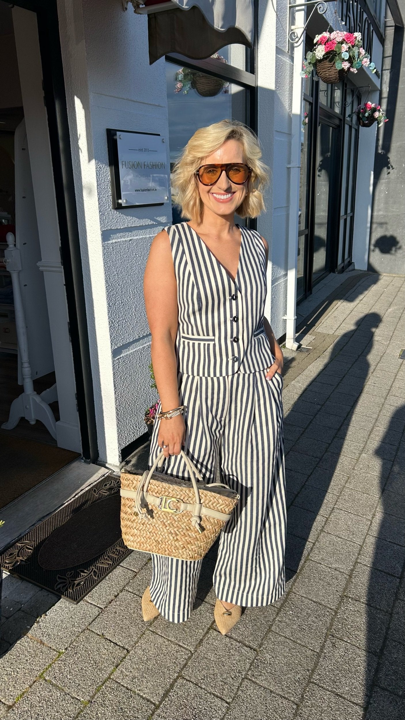 Shauna Navy & Ecru Stripe Waistcoat