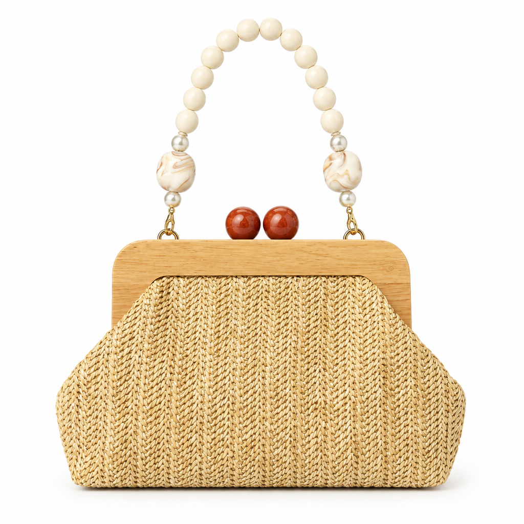 Leah Beige Beaded Handbag