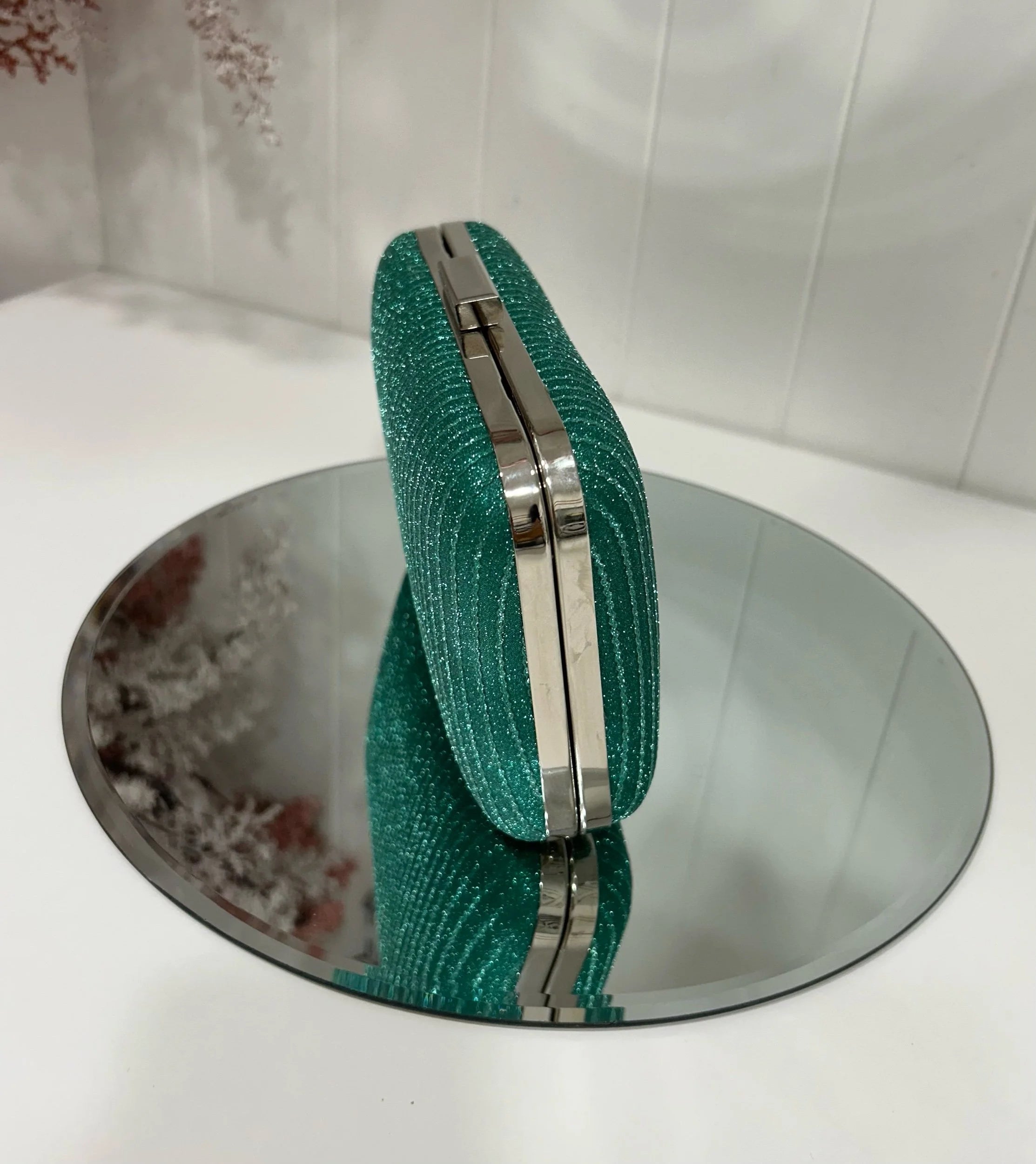 Mia Green Shimmer Clutch