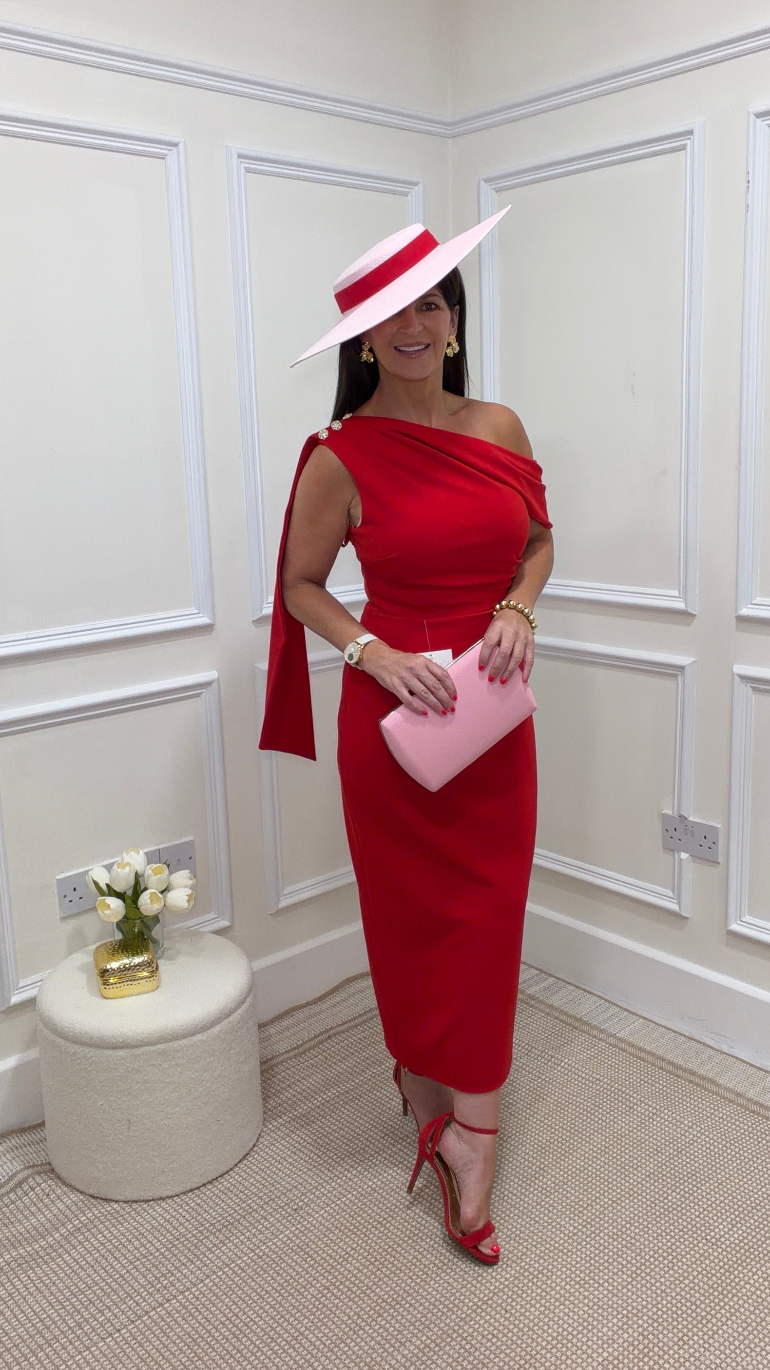 Eleni Red One Shoulder Dress