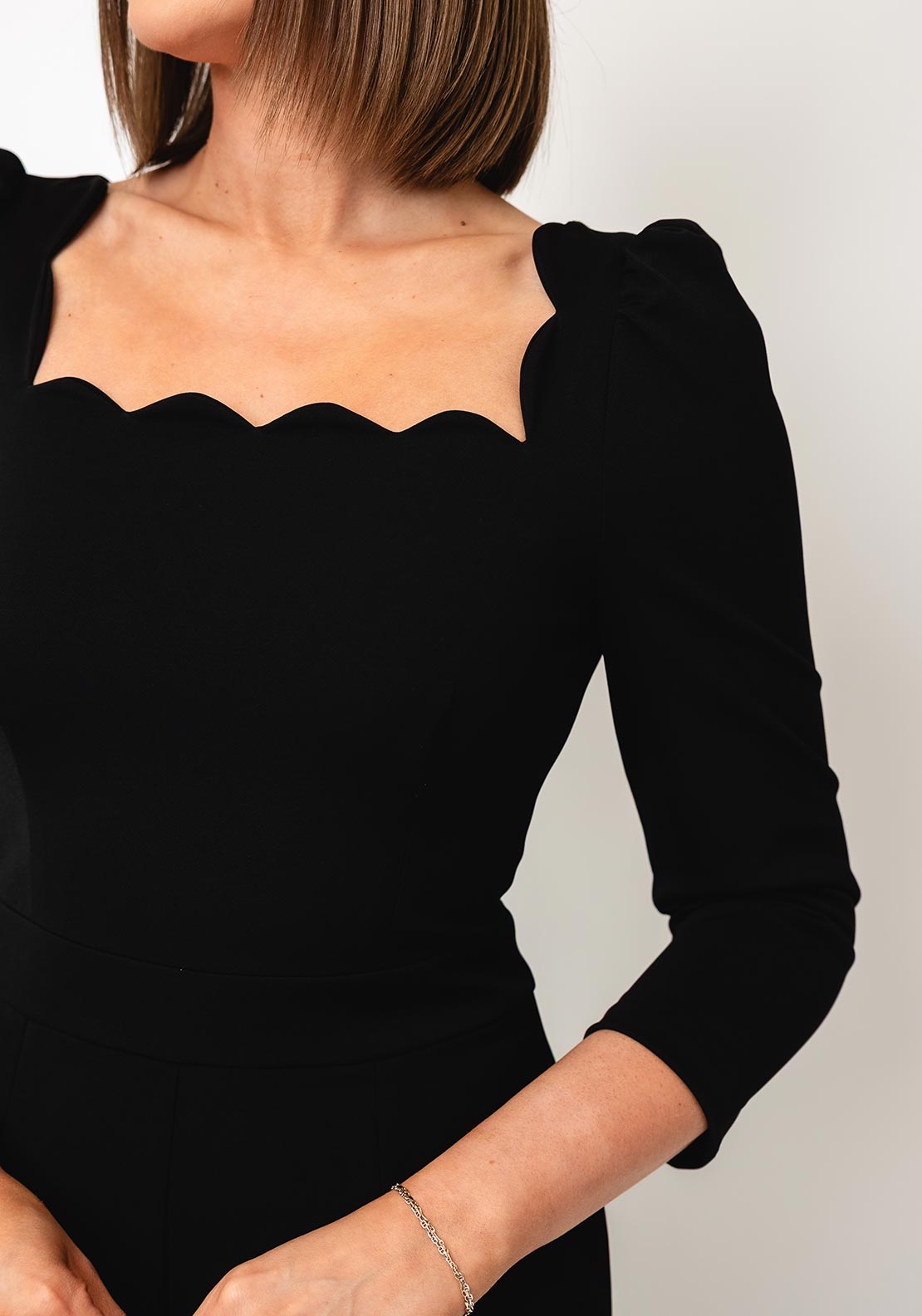 Adeline Black Scalloped Neck Jumpsuit