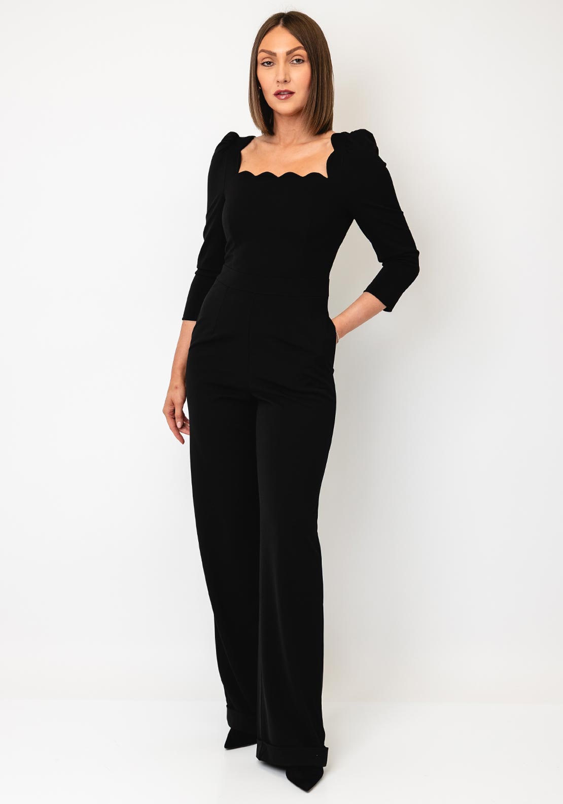 Adeline Black Scalloped Neck Jumpsuit