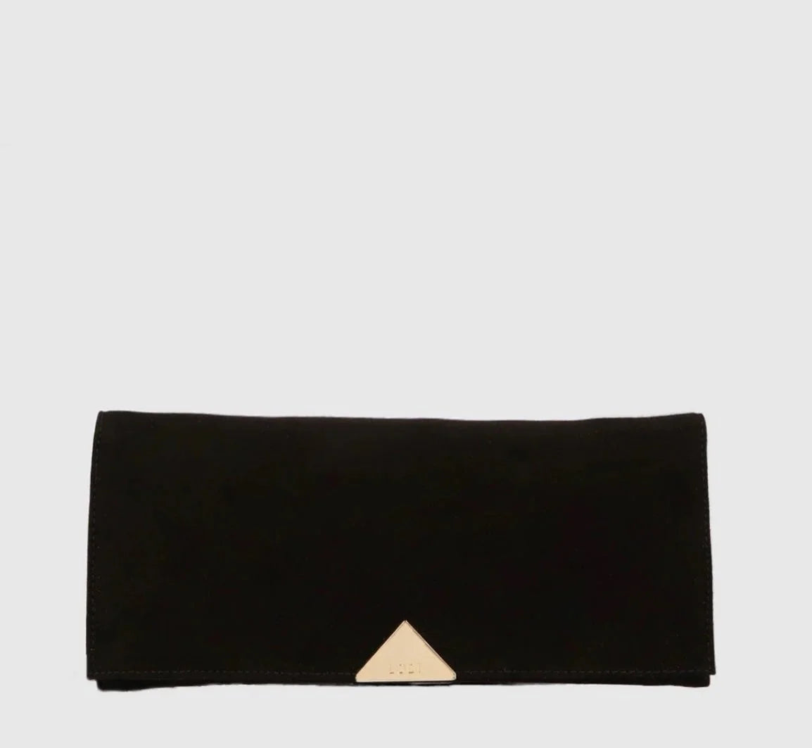 Lodi Vicky Black Suede Slim Clutch Bag