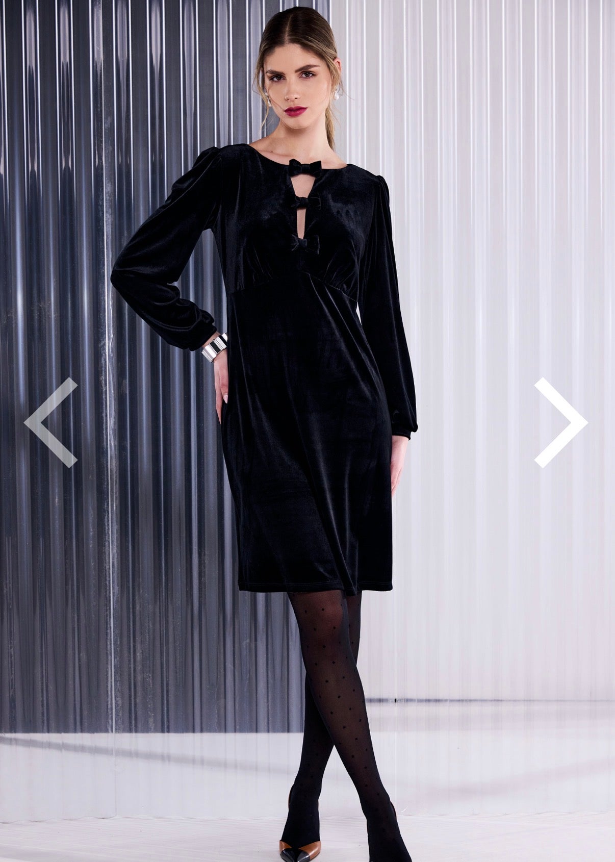 Faith Black Velvet Dress with Bow Detail
