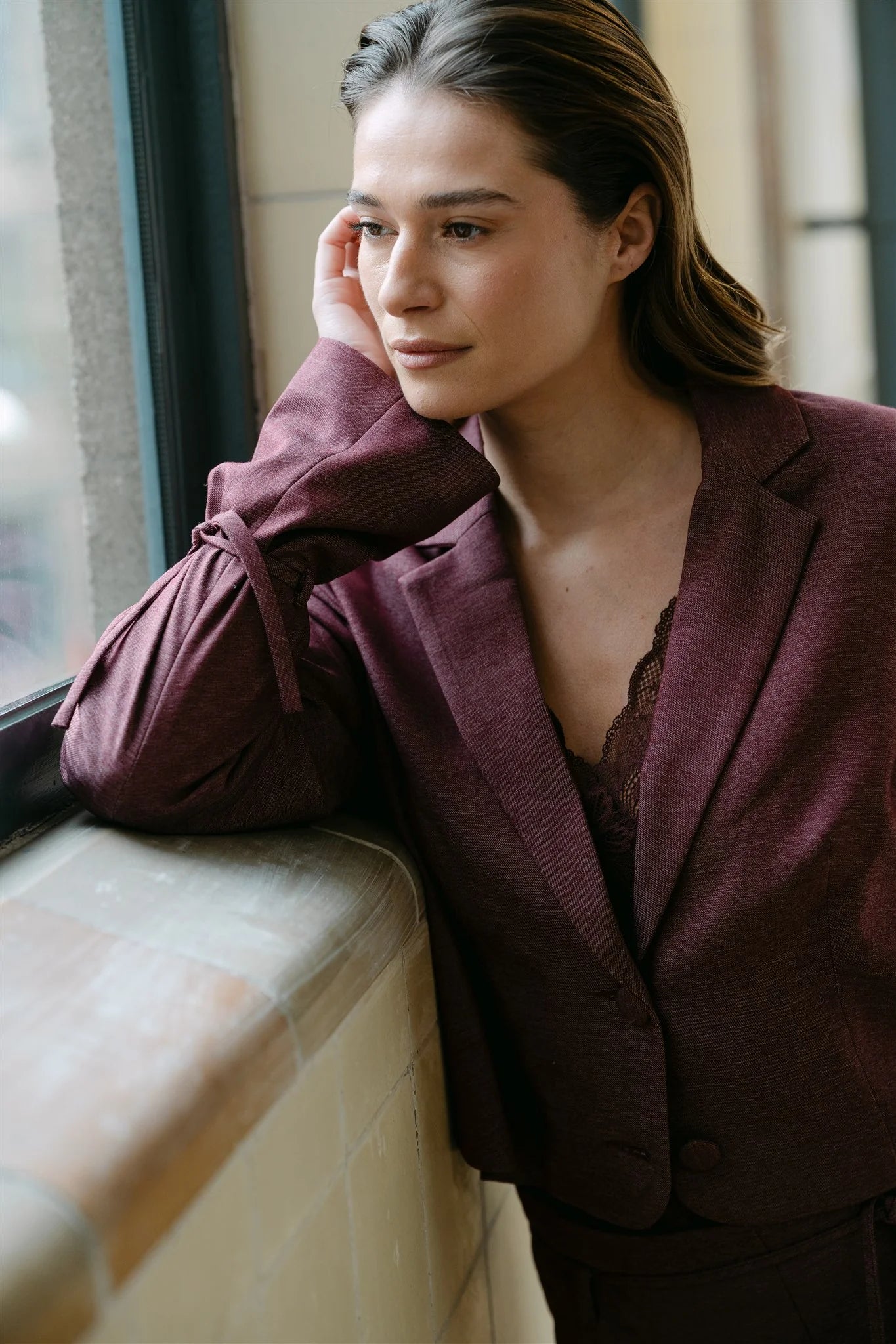 Stacey Cropped Burgundy Blazer