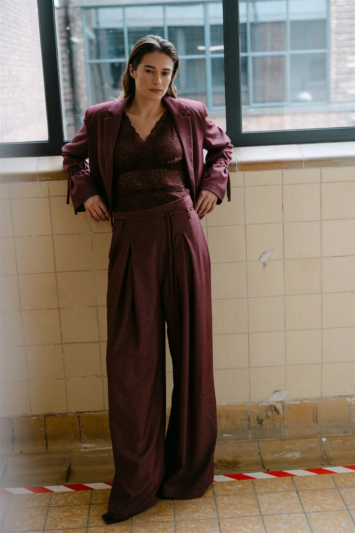 Stacey Cropped Burgundy Blazer