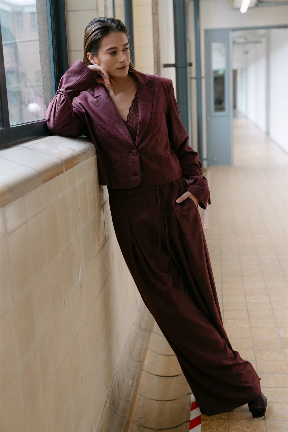 Stacey Cropped Burgundy Blazer