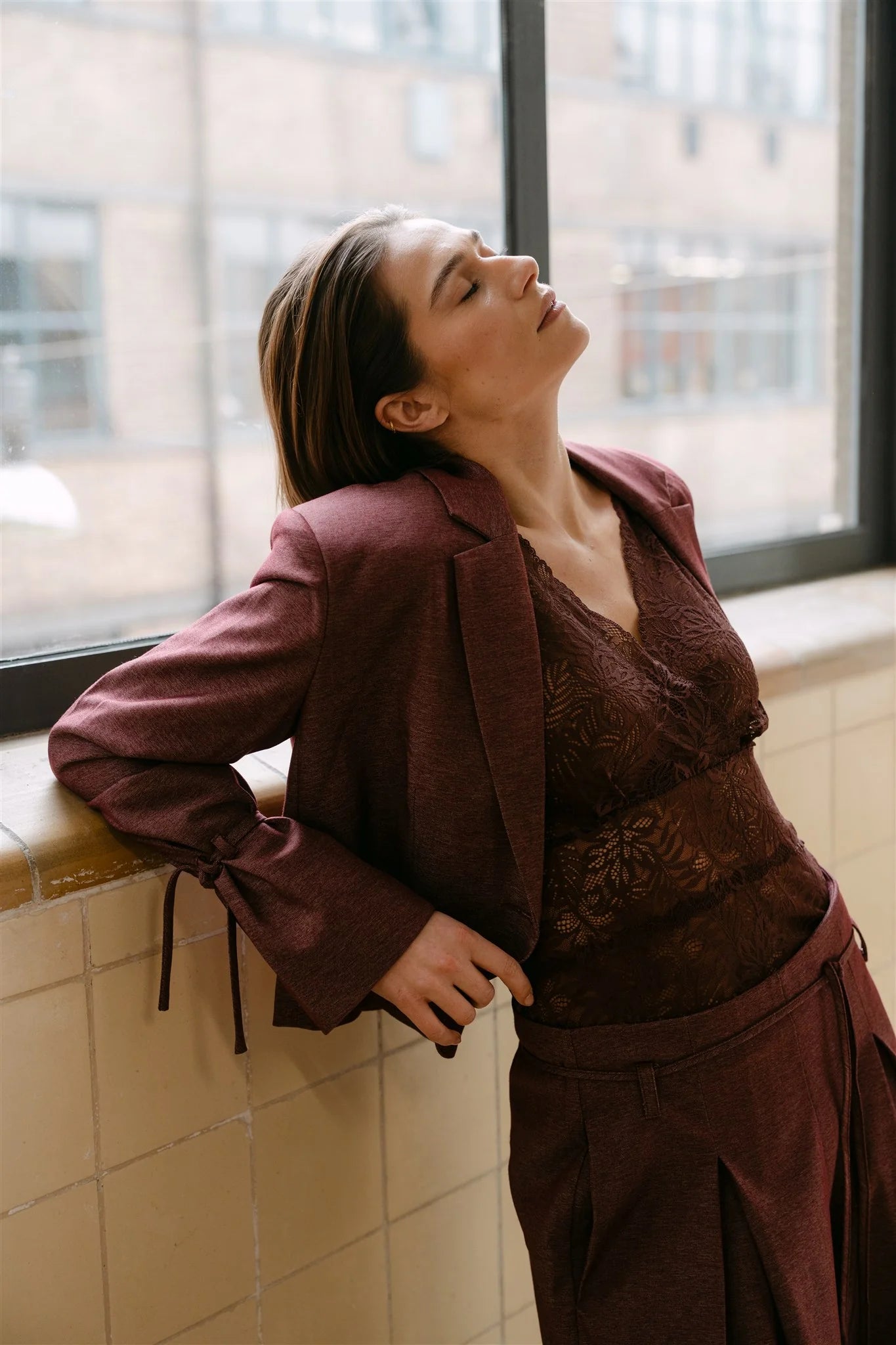 Stacey Cropped Burgundy Blazer