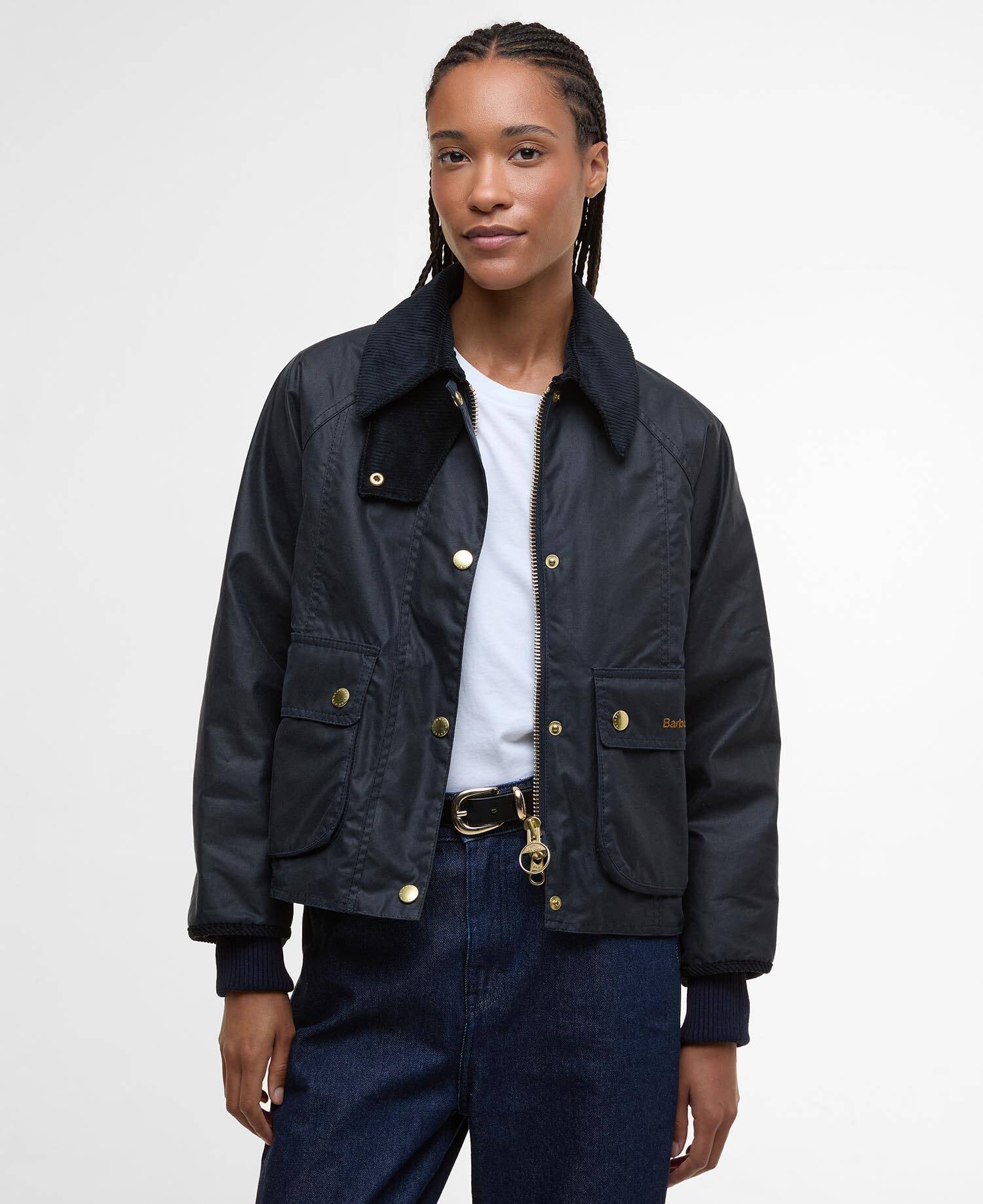 Barbour Navy Cropped Beadnell Waxed Jacket