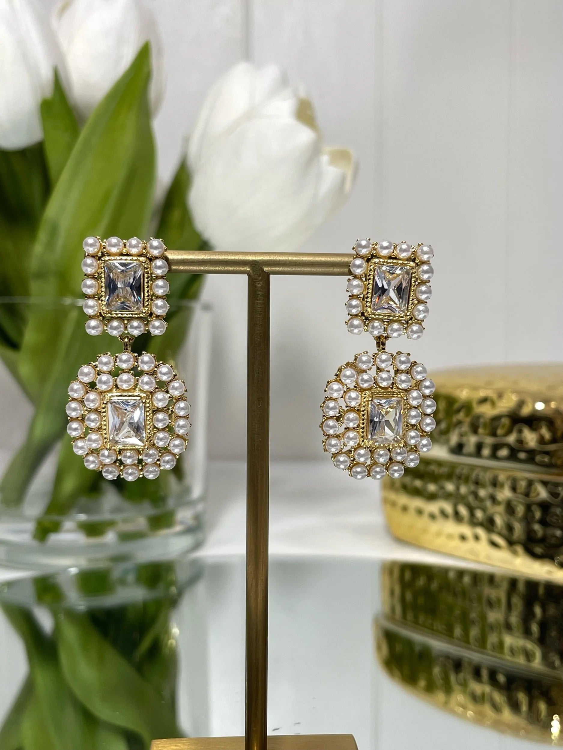 Poppy Pearl And Diamonte Drop Earrings