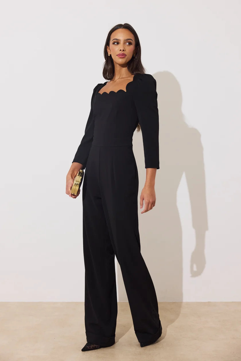 Adeline Black Scalloped Neck Jumpsuit