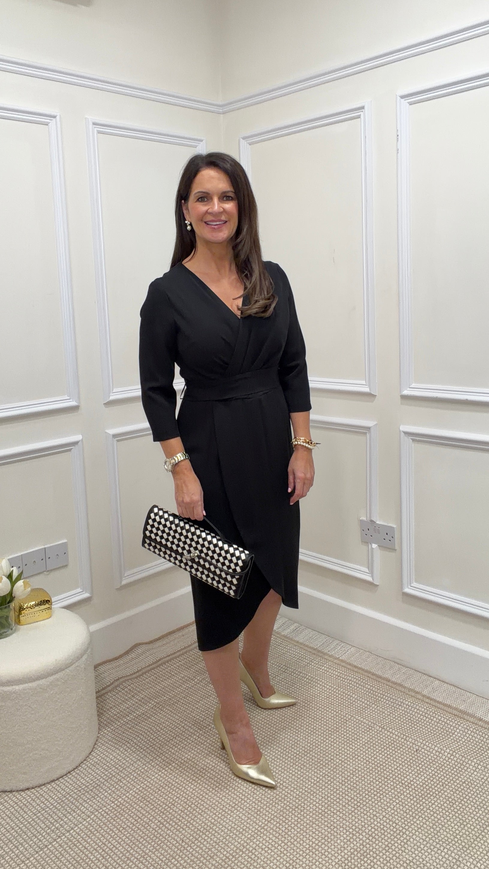 Bodonal Black Faux Wrap Dress