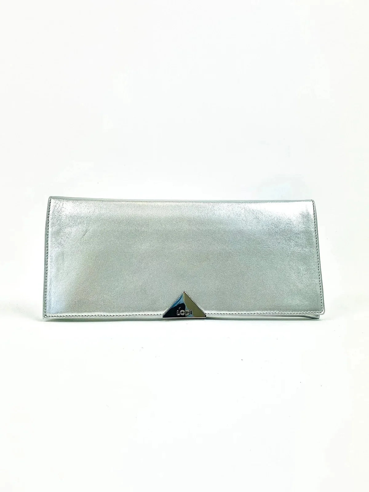 Lodi Vicky Silver Leather Slim Clutch Bag