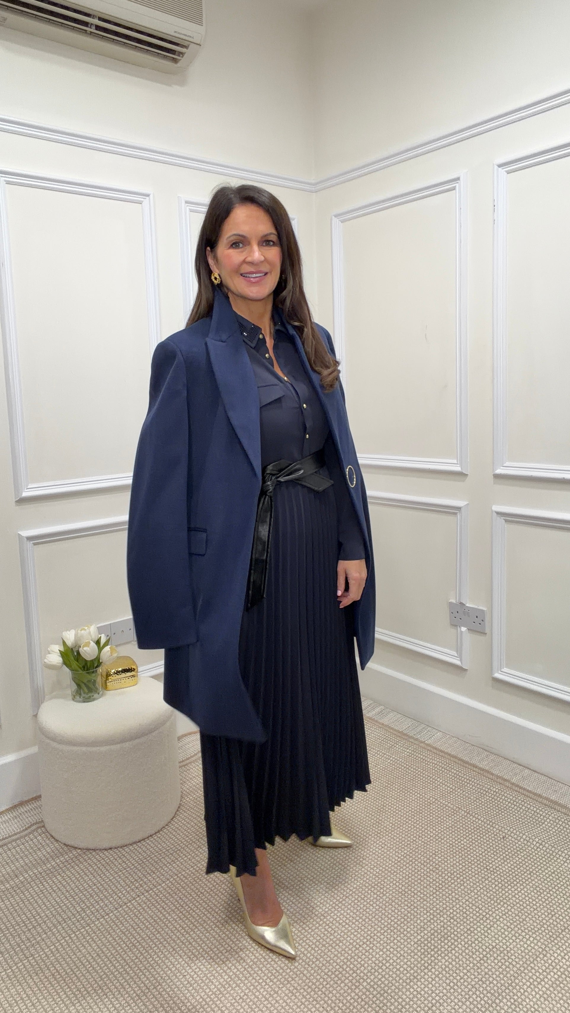 Rachel Navy Blue Belted Shirt Dress